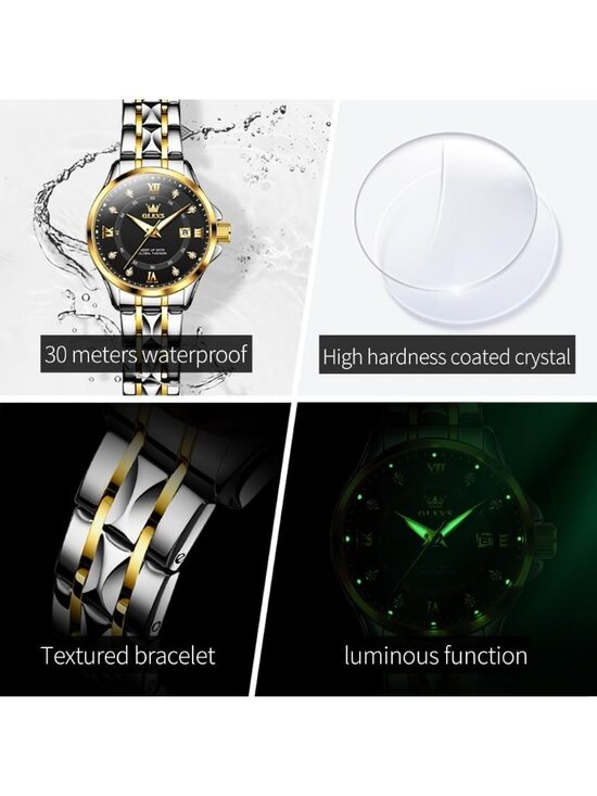 OLEVS Watches for Women Gold with Date Luxury Female  Women Silver Gold Analog Quartz Stainless Steel Waterproof Luminous Luxury Watch